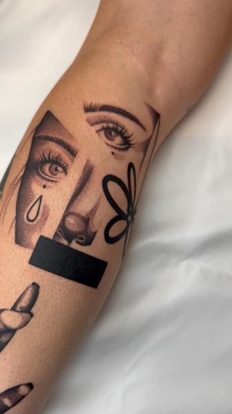 Realism abstract face tattoo by @francescataborelli