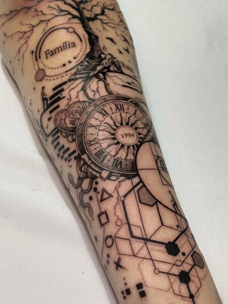Geometric blackwork abstract life journey tattoo by @gabrielfernandestatuador