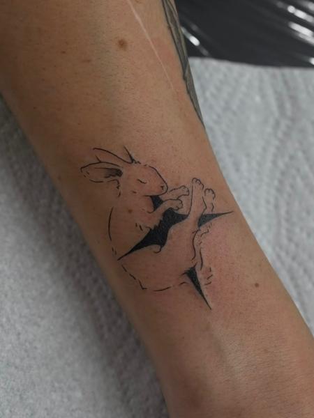 Fine Line rabbit tattoo by @gardner_ink