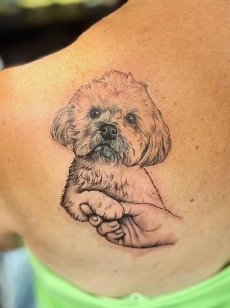 Realism dog portrait tattoo by @gardner_ink