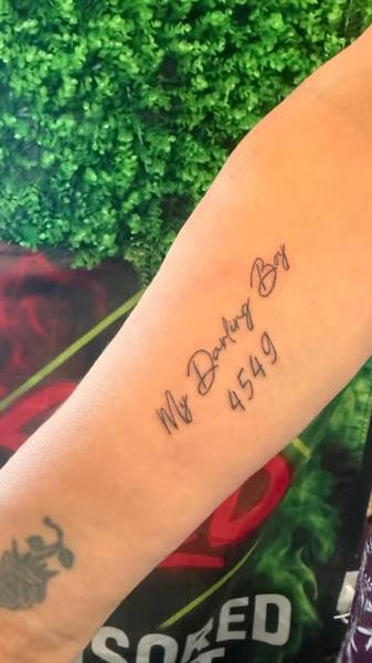 Fine line script text tattoo by @fkry_tattoo