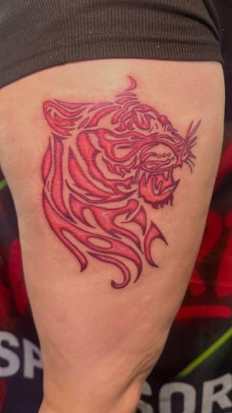 Tribal tribal tiger tattoo by @fkry_tattoo