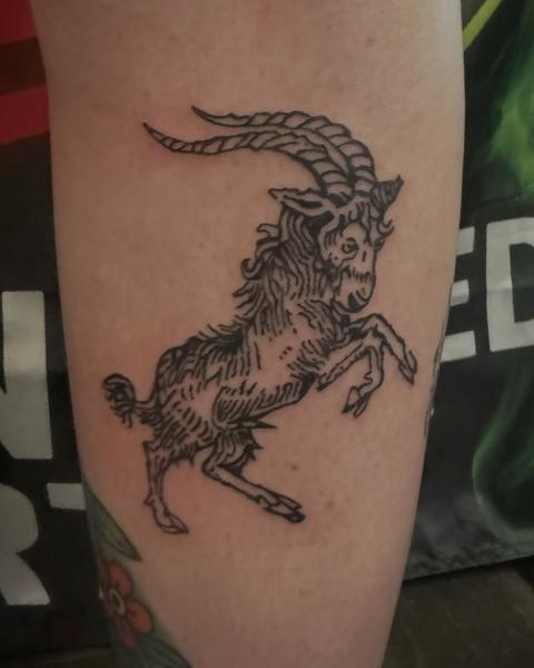 Blackwork horned goat tattoo by @fkry_tattoo