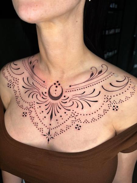 Ornamental ornamental crescent tattoo by @gempintattoo