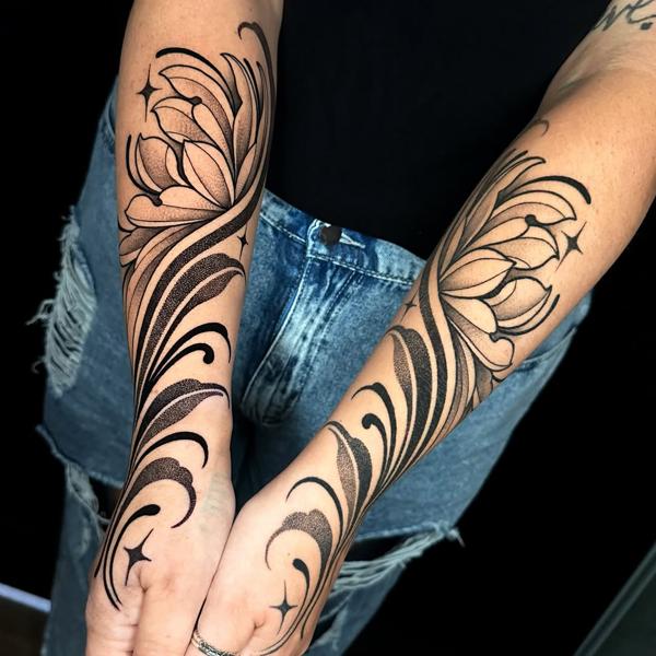 Ornamental ornamental floral tattoo by @gempintattoo