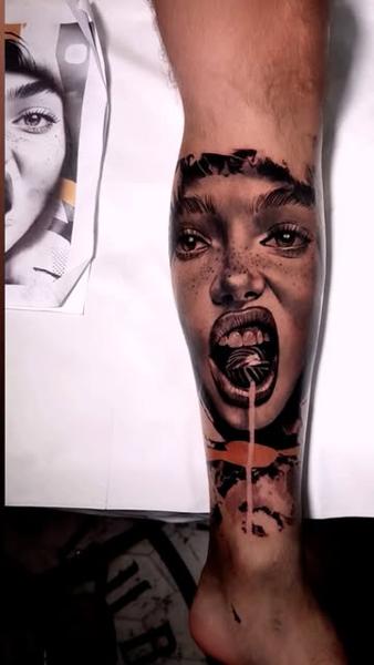 Realism screaming face tattoo by @daskgeorge