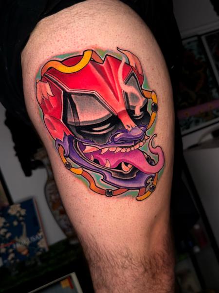 Japanese oni mask tattoo by @taish.one