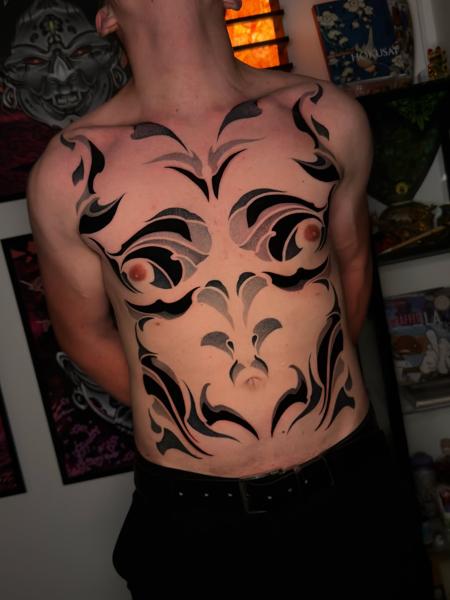 Blackwork abstract pattern tattoo by @taish.one