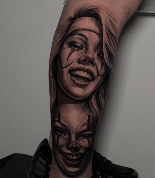 Realism clown faces tattoo by @gekodivine