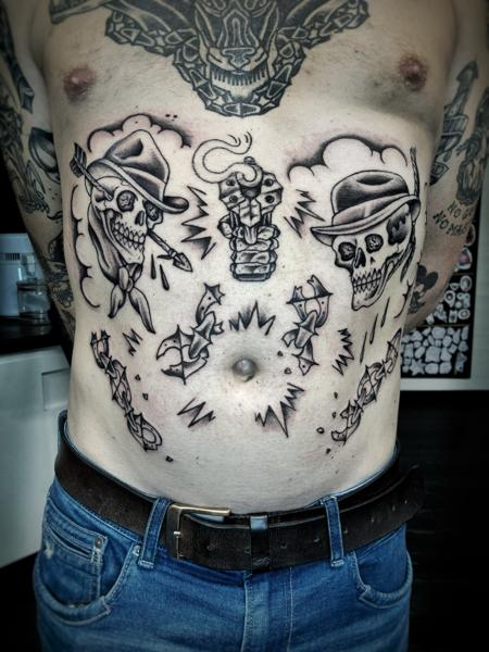 Traditional skull and dagger tattoo by @george_thirst