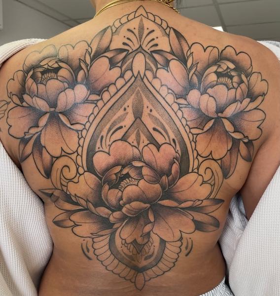 Ornamental floral mandala tattoo by @georgie_carville_tattoo