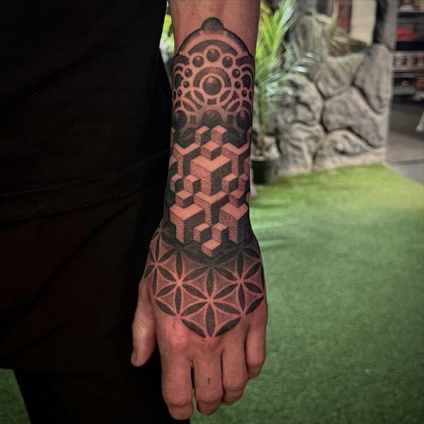 Geometric geometric pattern tattoo by @deadstuffanddots