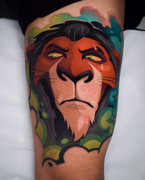 Anime lion character tattoo by @gerowave_tattoo