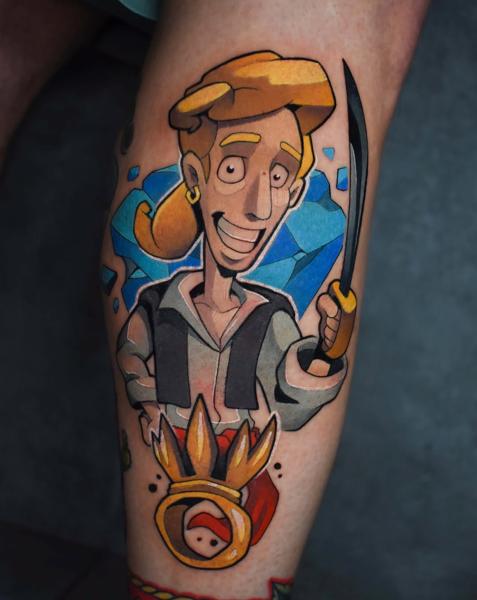 Anime cartoon pirate tattoo by @gerowave_tattoo