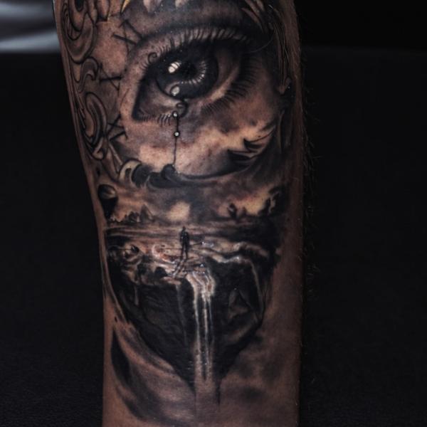 Realism eye landscape tattoo by @vanya.tattoo