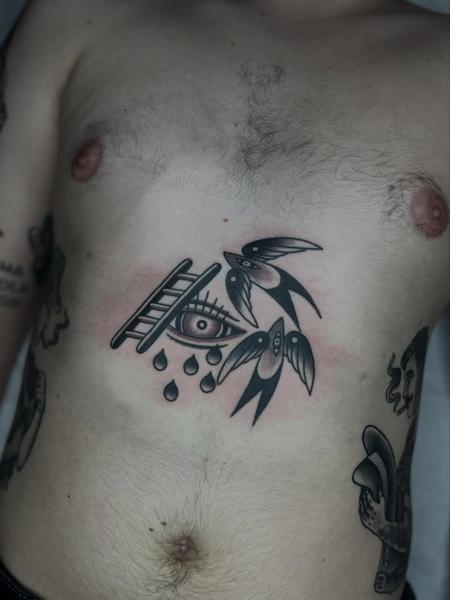 Traditional swallows eye ladder tattoo by @danetattoo