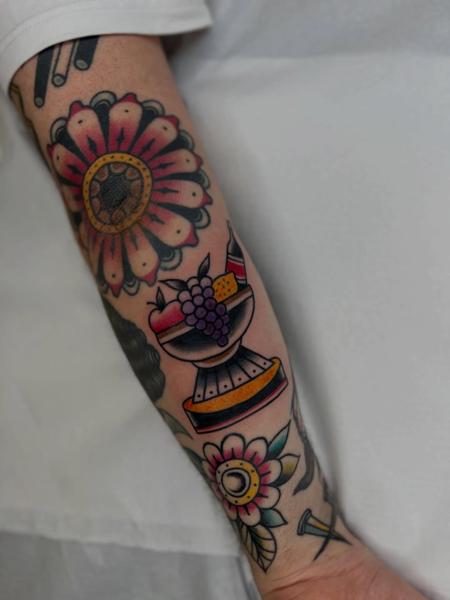Traditional fruit bowl tattoo by @danetattoo