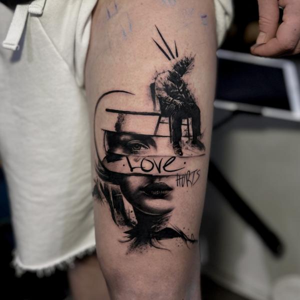 Realism love hurts portrait tattoo by @_mikotattoo