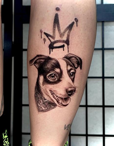 Realism dog portrait tattoo by @tsok3rl