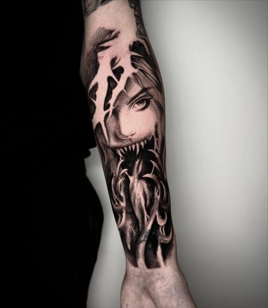 Realism demonic face tattoo by @tsok3rl