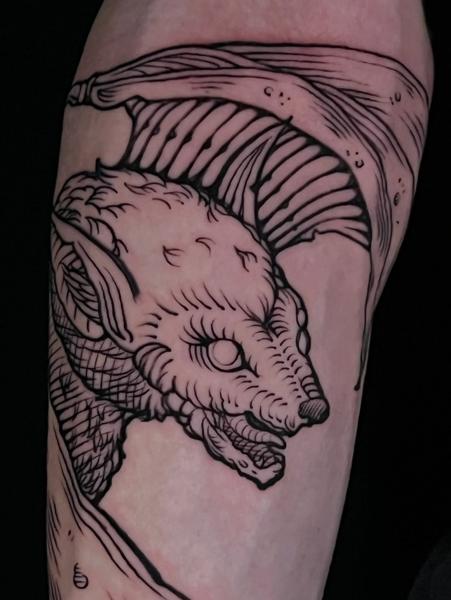 Illustrative bat creature tattoo by @whymetattoo