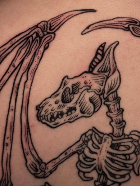 Illustrative skeleton creature tattoo by @whymetattoo