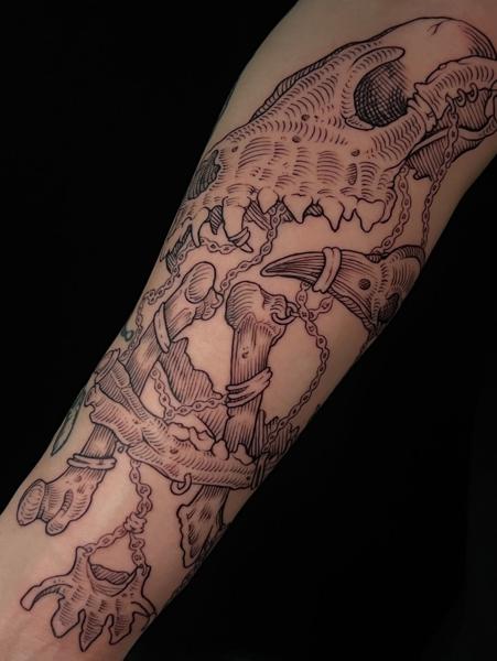 Linework animal skull tattoo by @whymetattoo