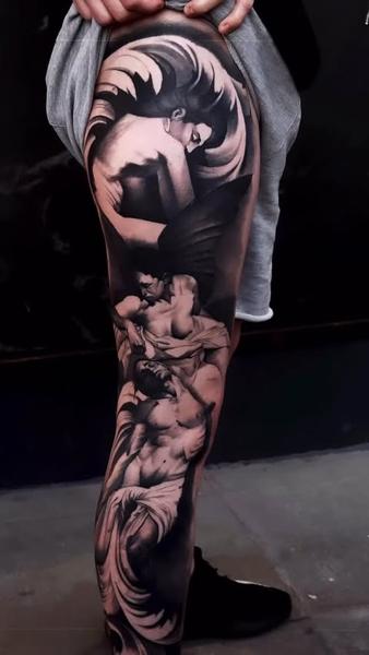 Realism angelic figures tattoo by @painciler