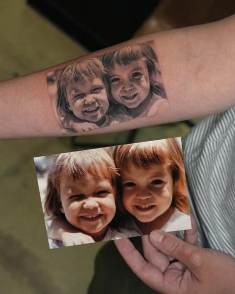 Realism portrait of children tattoo by @goldy_z