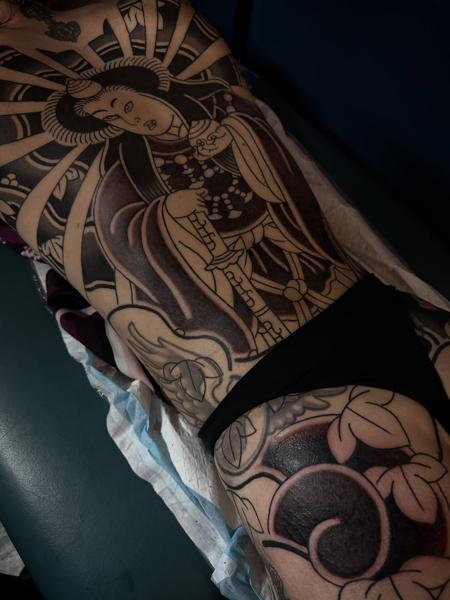 Japanese japanese figure tattoo by @bad_news_tattoos