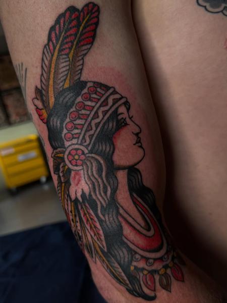Traditional traditional woman tattoo by @bad_news_tattoos