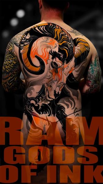 Japanese ram tattoo by @gotyourbacktattoo
