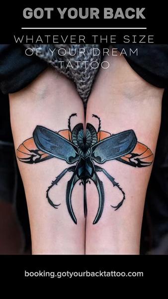 Illustrative beetle tattoo by @gotyourbacktattoo