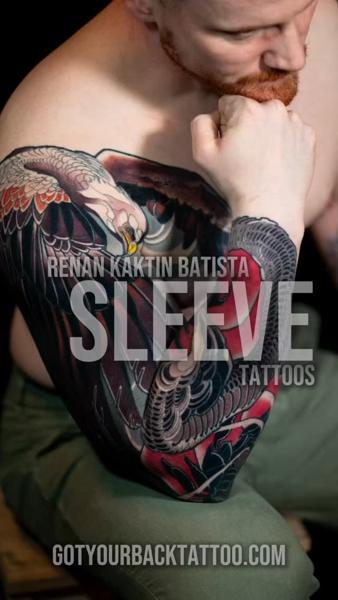Japanese eagle sleeve tattoo by @gotyourbacktattoo