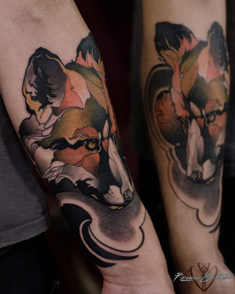 Abstract abstract wolf tattoo by @gotyourbacktattoo