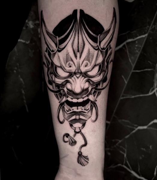 Japanese hannya mask tattoo by @luvnroll