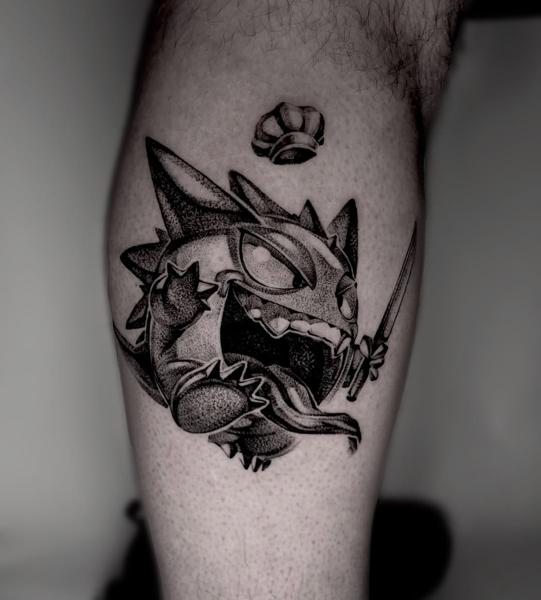 Dotwork cartoon creature tattoo by @luvnroll