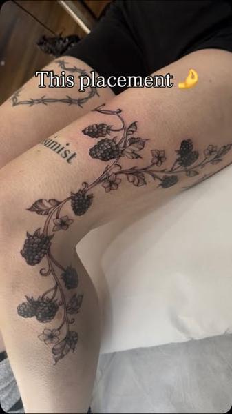 Blackwork blackberry vine tattoo by @gracebtattoos