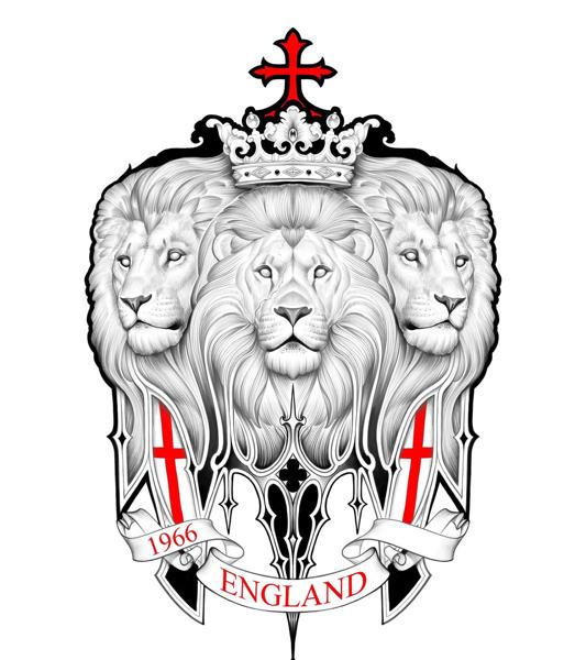 Illustrative three lions crest tattoo by @gracetattoo