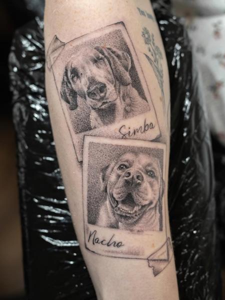 Realism dog portraits tattoo by @griff.tattoo