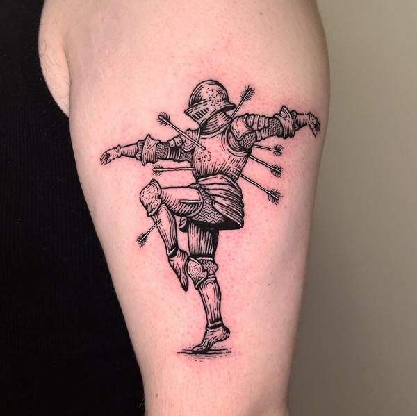 Linework armored knight tattoo by @goh_w_h.tattoo