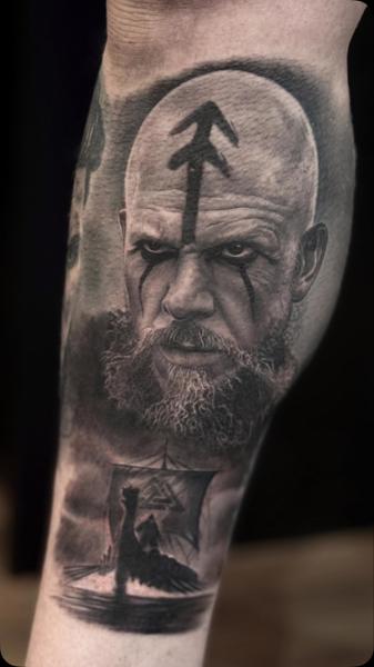 Realism viking portrait tattoo by @g.u.tattoo.uk