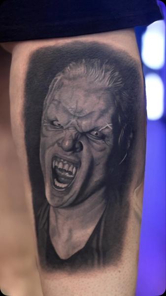Realism horror portrait tattoo by @g.u.tattoo.uk