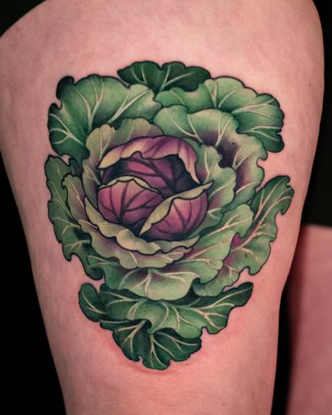 Traditional cabbage tattoo by @hannahsteeleart