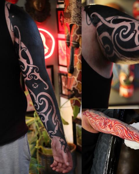 Tribal tribal sleeve tattoo by @hanumantra