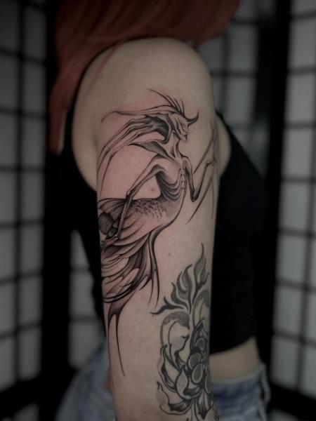 Blackwork mythical creature tattoo by @mystickyfingers_