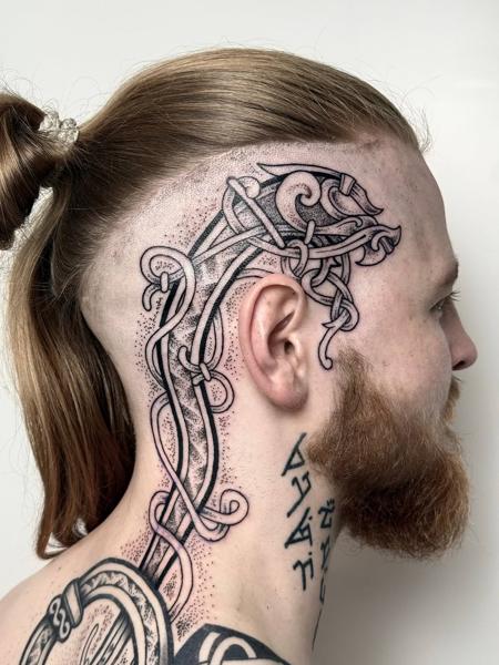 Blackwork viking knotwork tattoo by @harrisonb_tattoos