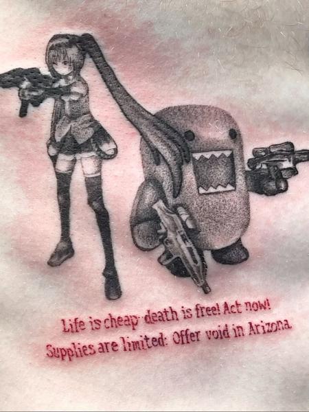Anime armed anime domo tattoo by @vohmitatt_