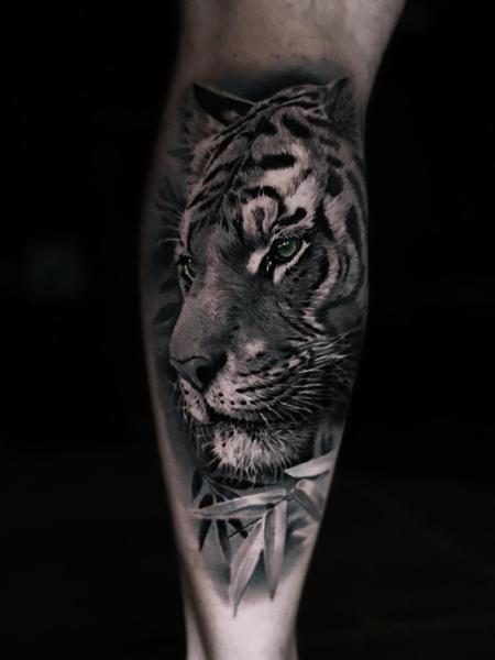 Realism realistic tiger tattoo by @hellekarger_tattoo