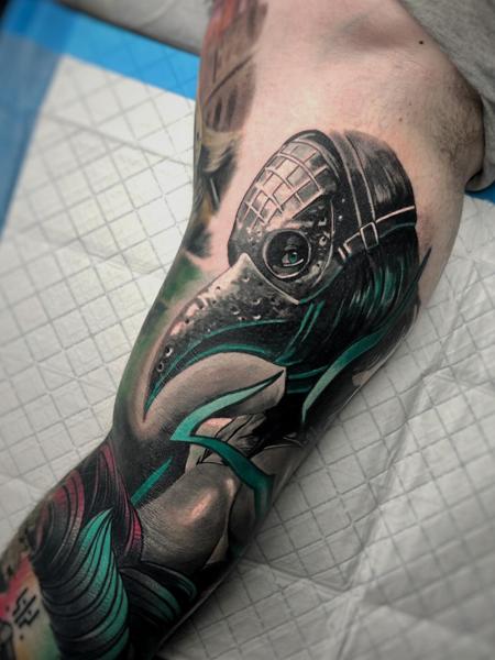 Realism plague doctor mask tattoo by @hermit_ttt